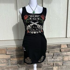 January 7 Black Graphic Cowboy Rose Mini Dress